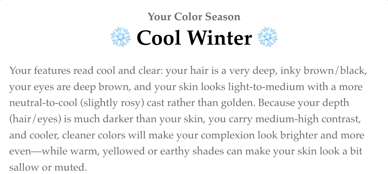 Men's seasonal color analysis result 2